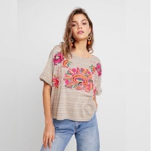 ✨NWT✨Free People Catalunya Embroidered Top In Mushroom